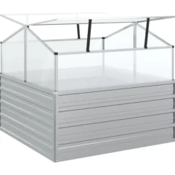 Drivhus^The Living Store højbed med drivhus 100x100x85 cm sølvfarvet - Plantekrukker