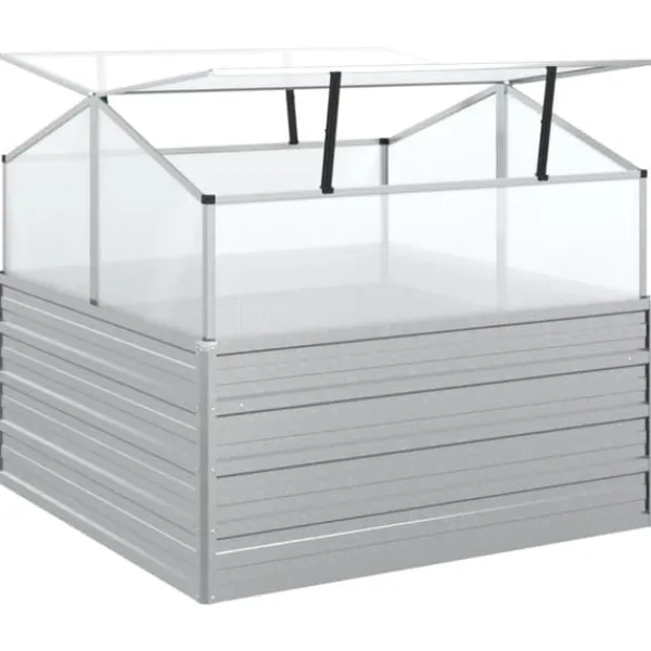 Drivhus^The Living Store højbed med drivhus 100x100x85 cm sølvfarvet - Plantekrukker