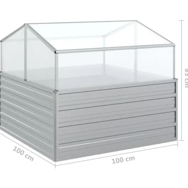 Drivhus^The Living Store højbed med drivhus 100x100x85 cm sølvfarvet - Plantekrukker
