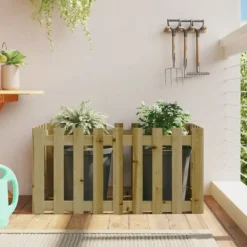 Clearance The Living Store højbed med stakitdesign 100x50x50 cm imprægneret fyrretræ - Plantekrukker Krukker & Plantebeholdere