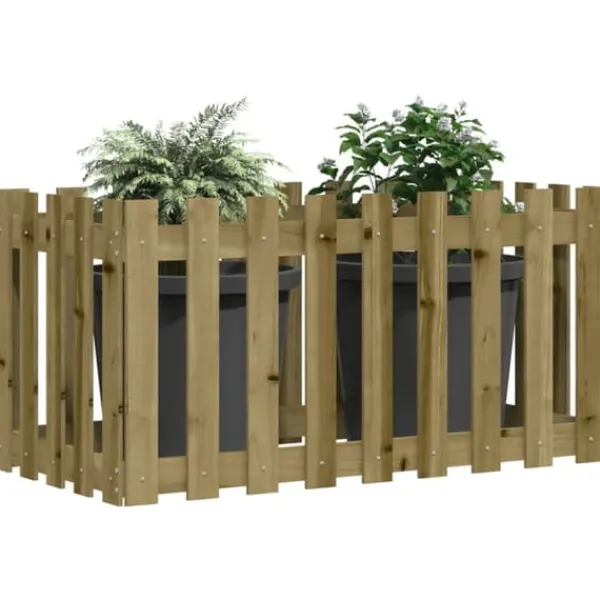 Clearance The Living Store højbed med stakitdesign 100x50x50 cm imprægneret fyrretræ - Plantekrukker Krukker & Plantebeholdere