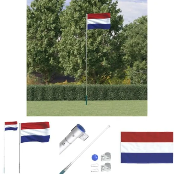 Outlet The Living Store Holland flag og flagstang 5,55 m aluminium - Flag & vimpler Flag & Vindposer