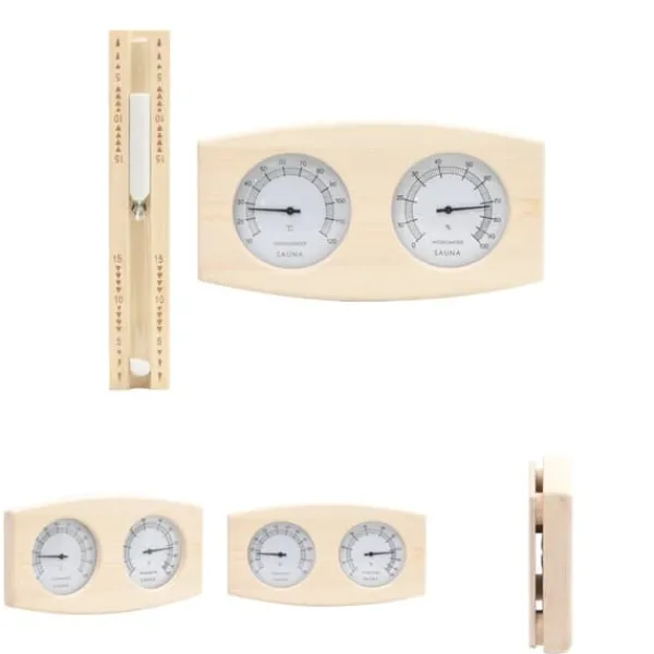 Sauna^The Living Store 2-i-1 saunasæt med hygrometer og timeglas massivt fyrretræ - Saunatilbehør