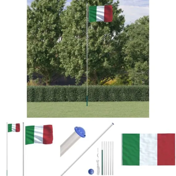 Best The Living Store Italien flag og flagstang 6,23 m aluminium - Flag & vimpler Flag & Vindposer