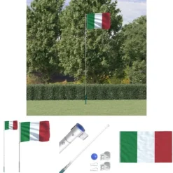 Flag & Vindposer^The Living Store Italien flag og flagstang 5,55 m aluminium - Flag & vimpler