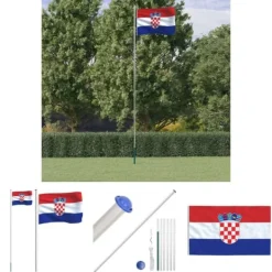 New The Living Store Kroatien flag og flagstang 6,23 m aluminium - Flag & vimpler Flag & Vindposer