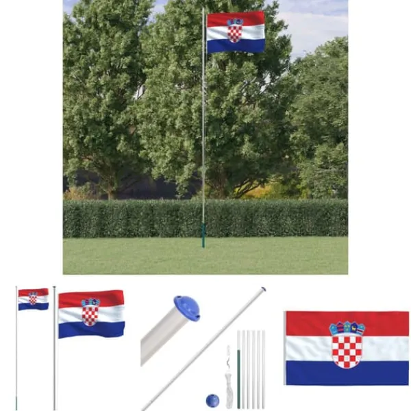 New The Living Store Kroatien flag og flagstang 6,23 m aluminium - Flag & vimpler Flag & Vindposer
