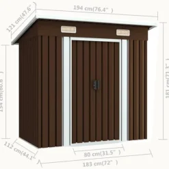 Online The Living Store opbevaringsskur til haven 194x121x181 cm stål brun - Skure & Redskabsskure Skure, Garager & Carports
