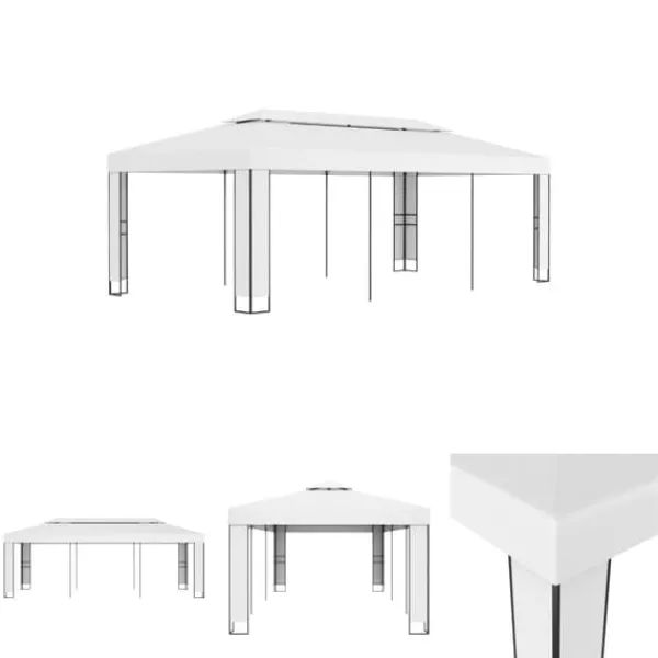 Outlet The Living Store pavillon med dobbelttag 3x6 m hvid - Festtelte & havepavilloner Telte & Lysthuse