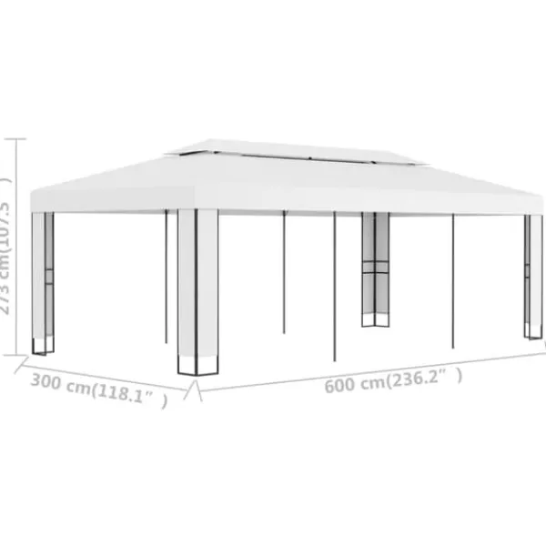 Outlet The Living Store pavillon med dobbelttag 3x6 m hvid - Festtelte & havepavilloner Telte & Lysthuse