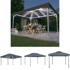 Hot The Living Store pavillon med LED-lyskæder 400x300 cm aluminium antracitgrå - Festtelte & havepavilloner Telte & Lysthuse