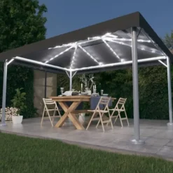 Hot The Living Store pavillon med LED-lyskæder 400x300 cm aluminium antracitgrå - Festtelte & havepavilloner Telte & Lysthuse