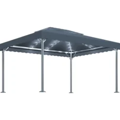 Hot The Living Store pavillon med LED-lyskæder 400x300 cm aluminium antracitgrå - Festtelte & havepavilloner Telte & Lysthuse