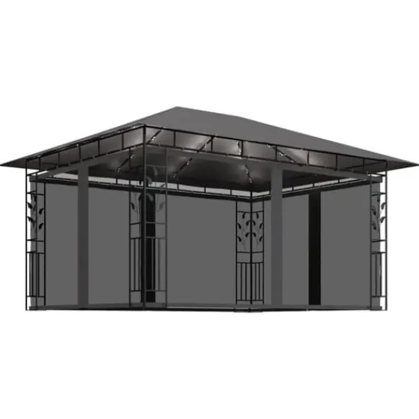 Telte & Lysthuse^The Living Store pavillon med myggenet og LED-lyskæder 4x3x2,73 m antracitgrå - Festtelte & havepavilloner