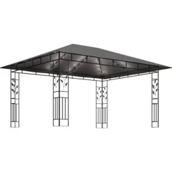Telte & Lysthuse^The Living Store pavillon med myggenet og LED-lyskæder 4x3x2,73 m antracitgrå - Festtelte & havepavilloner