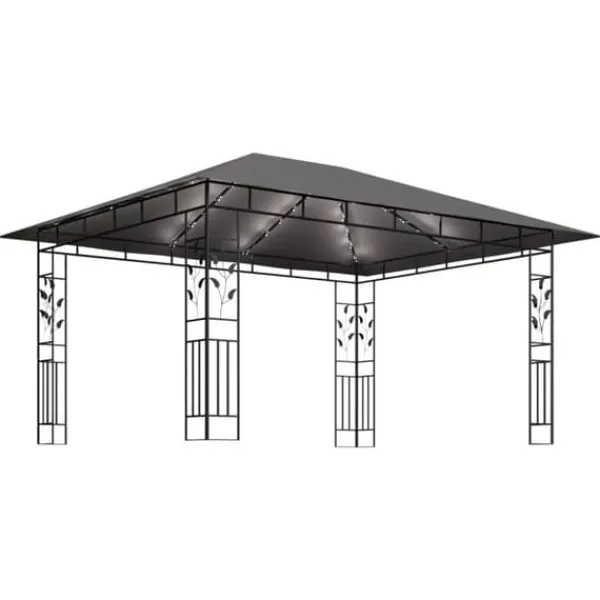 Telte & Lysthuse^The Living Store pavillon med myggenet og LED-lyskæder 4x3x2,73 m antracitgrå - Festtelte & havepavilloner
