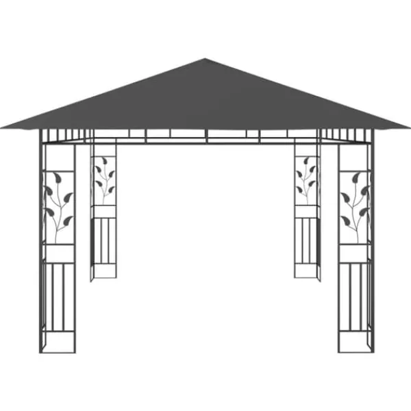 Telte & Lysthuse^The Living Store pavillon med myggenet og LED-lyskæder 4x3x2,73 m antracitgrå - Festtelte & havepavilloner
