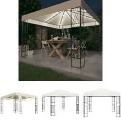 Telte & Lysthuse^The Living Store pavillon med LED-lyskæder 3x3 m stof cremefarvet - Festtelte & havepavilloner
