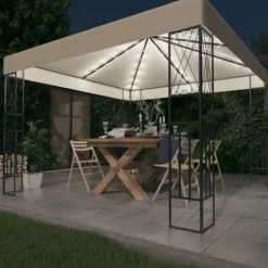 Telte & Lysthuse^The Living Store pavillon med LED-lyskæder 3x3 m stof cremefarvet - Festtelte & havepavilloner
