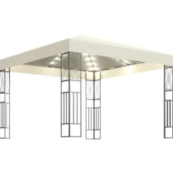 Telte & Lysthuse^The Living Store pavillon med LED-lyskæder 3x3 m stof cremefarvet - Festtelte & havepavilloner