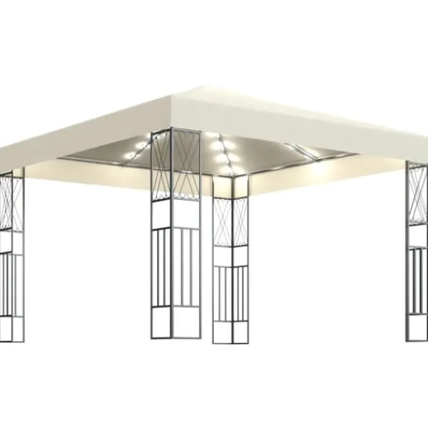 Telte & Lysthuse^The Living Store pavillon med LED-lyskæder 3x3 m stof cremefarvet - Festtelte & havepavilloner