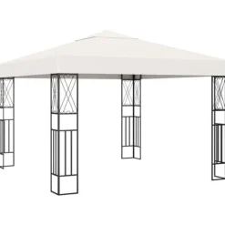 Telte & Lysthuse^The Living Store pavillon med LED-lyskæder 3x3 m stof cremefarvet - Festtelte & havepavilloner