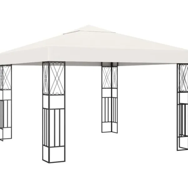 Telte & Lysthuse^The Living Store pavillon med LED-lyskæder 3x3 m stof cremefarvet - Festtelte & havepavilloner