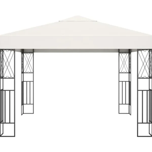 Telte & Lysthuse^The Living Store pavillon med LED-lyskæder 3x3 m stof cremefarvet - Festtelte & havepavilloner