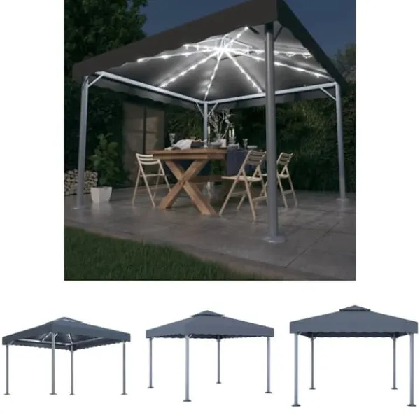 Sale The Living Store pavillon med LED-lyskæder 300x300 cm aluminium antracitgrå - Festtelte & havepavilloner Telte & Lysthuse