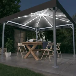 Sale The Living Store pavillon med LED-lyskæder 300x300 cm aluminium antracitgrå - Festtelte & havepavilloner Telte & Lysthuse