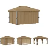 Telte & Lysthuse^The Living Store pavillon med gardin 4x3 m aluminium gråbrun - Festtelte & havepavilloner