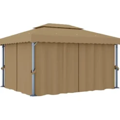 Telte & Lysthuse^The Living Store pavillon med gardin 4x3 m aluminium gråbrun - Festtelte & havepavilloner