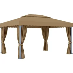 Telte & Lysthuse^The Living Store pavillon med gardin 4x3 m aluminium gråbrun - Festtelte & havepavilloner