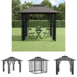 Outlet The Living Store pavillon med sidevægge 300x300x270 cm stål antracitgrå - Festtelte & havepavilloner Telte & Lysthuse