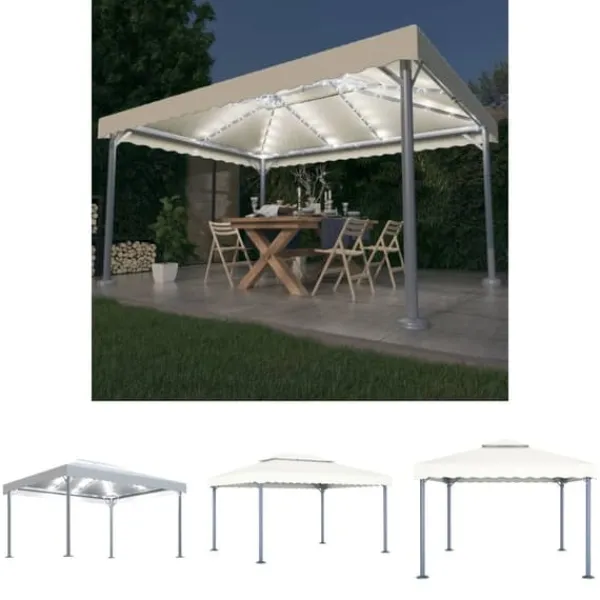 Clearance The Living Store pavillon med LED-lyskæder 400x300 cm aluminium cremefarvet - Festtelte & havepavilloner Telte & Lysthuse
