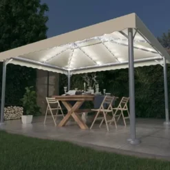 Clearance The Living Store pavillon med LED-lyskæder 400x300 cm aluminium cremefarvet - Festtelte & havepavilloner Telte & Lysthuse