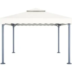 Clearance The Living Store pavillon med LED-lyskæder 400x300 cm aluminium cremefarvet - Festtelte & havepavilloner Telte & Lysthuse