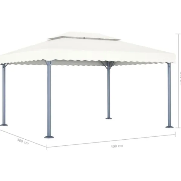 Clearance The Living Store pavillon med LED-lyskæder 400x300 cm aluminium cremefarvet - Festtelte & havepavilloner Telte & Lysthuse