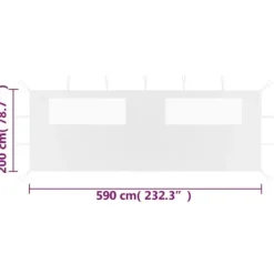 Telte & Lysthuse^The Living Store pavillonvæg med vinduer 6x2 m hvid - Festtelte & havepavilloner – tilbehør