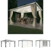 Sale The Living Store pavillon med gardin + LED-lyskæder 400x300 cm aluminium creme - Festtelte & havepavilloner Telte & Lysthuse