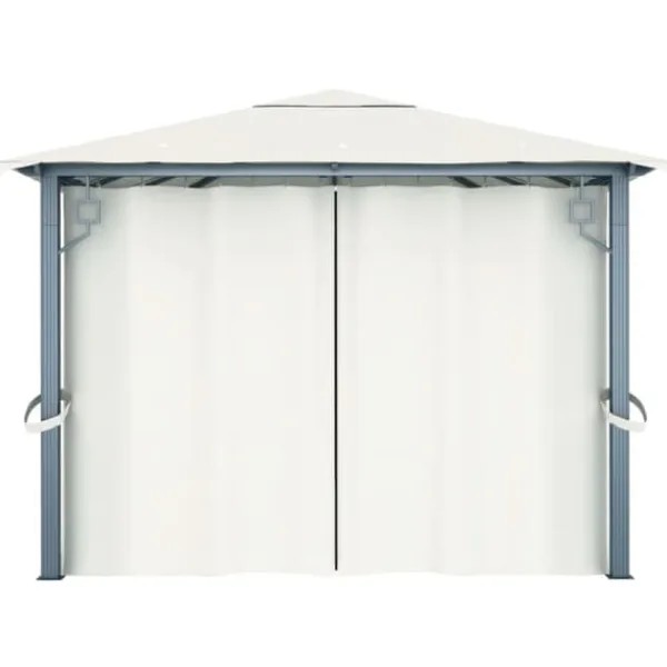 Sale The Living Store pavillon med gardin + LED-lyskæder 400x300 cm aluminium creme - Festtelte & havepavilloner Telte & Lysthuse