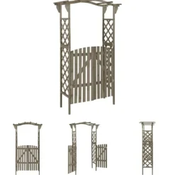 Sale The Living Store pergola med låge 116x40x204 cm massivt grantræ grå - Havebuer, espalierer & pergolaer Buer, Spalier, Lysthuse Uden Tag