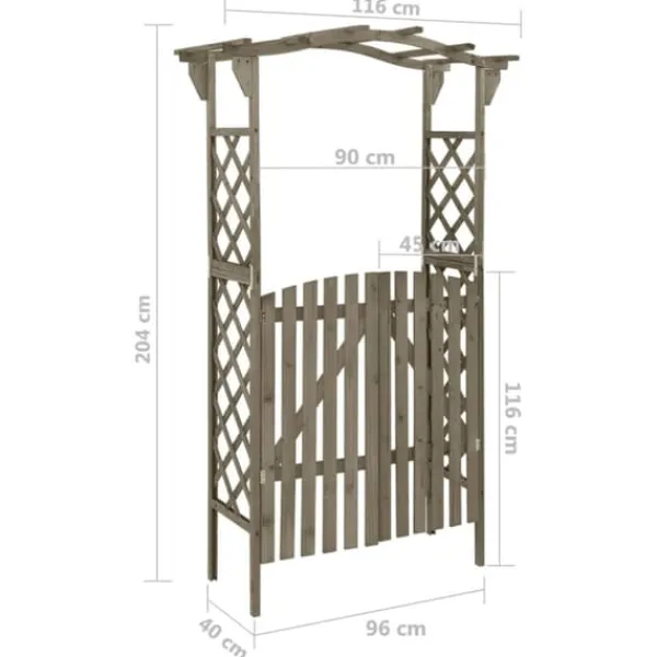 Sale The Living Store pergola med låge 116x40x204 cm massivt grantræ grå - Havebuer, espalierer & pergolaer Buer, Spalier, Lysthuse Uden Tag