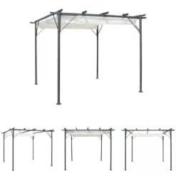 Sale The Living Store pergola med tilbagetrækkeligt tag 3x3 m stål cremefarvet - Havebuer, espalierer & pergolaer Buer, Spalier, Lysthuse Uden Tag