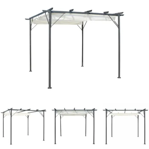 Sale The Living Store pergola med tilbagetrækkeligt tag 3x3 m stål cremefarvet - Havebuer, espalierer & pergolaer Buer, Spalier, Lysthuse Uden Tag