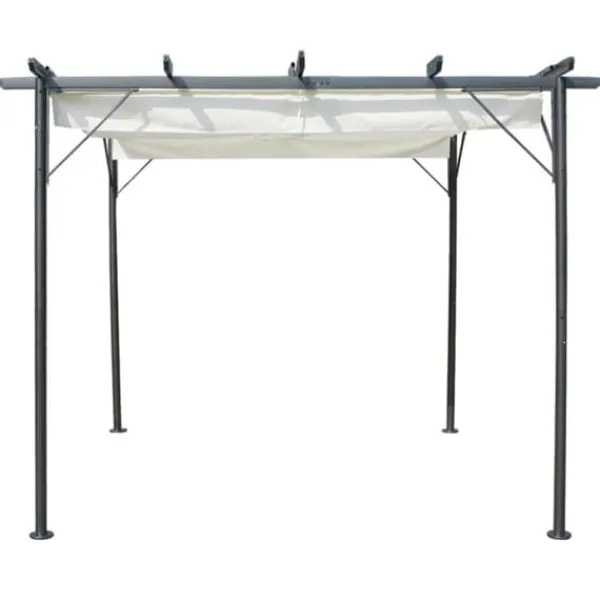 Sale The Living Store pergola med tilbagetrækkeligt tag 3x3 m stål cremefarvet - Havebuer, espalierer & pergolaer Buer, Spalier, Lysthuse Uden Tag