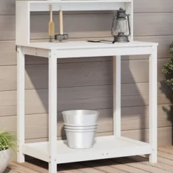 Hot The Living Store plantebord med hylder 82,5x50x109,5 cm massivt fyrretræ hvid - Planteborde Plantningsbænke