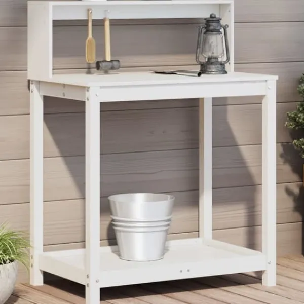 Hot The Living Store plantebord med hylder 82,5x50x109,5 cm massivt fyrretræ hvid - Planteborde Plantningsbænke