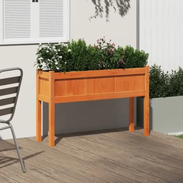 Discount The Living Store plantekasse med ben 110x31x70 cm massivt fyrretræ gyldenbrun - Plantekrukker Krukker & Plantebeholdere