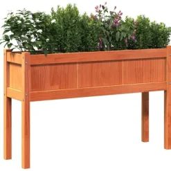 Discount The Living Store plantekasse med ben 110x31x70 cm massivt fyrretræ gyldenbrun - Plantekrukker Krukker & Plantebeholdere